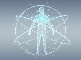 Mehr als die Summe der Teile Mensch digital dargestellt, wie im Zentrum eines Atoms